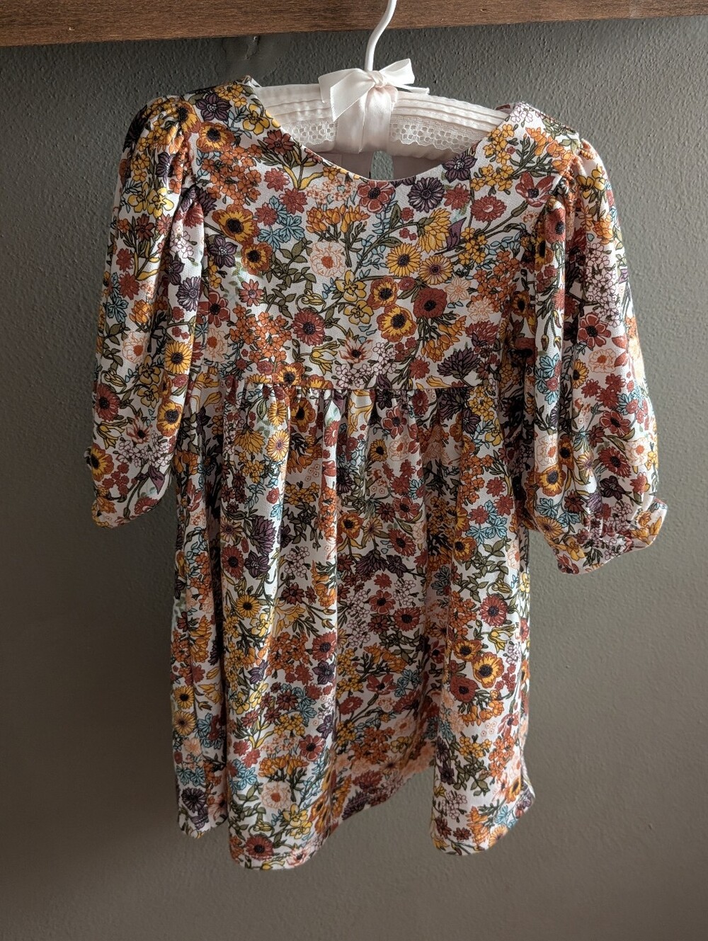 Bonnie Jean 4T Girls Fall Floral Dress Puff Sleeve Orange Brown Boho Cottagecore